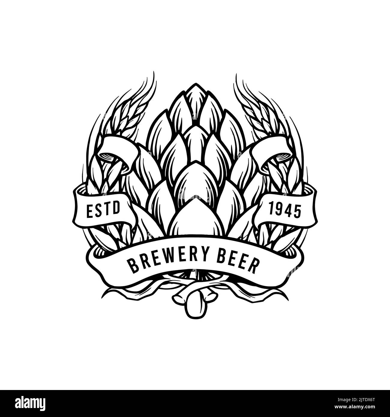 Brewery Beer Badge with Ribbon Logo  Illustrations Vector illustrations for your work Logo, mascot merchandise t-shirt, stickers and Label designs, po Stock Photo