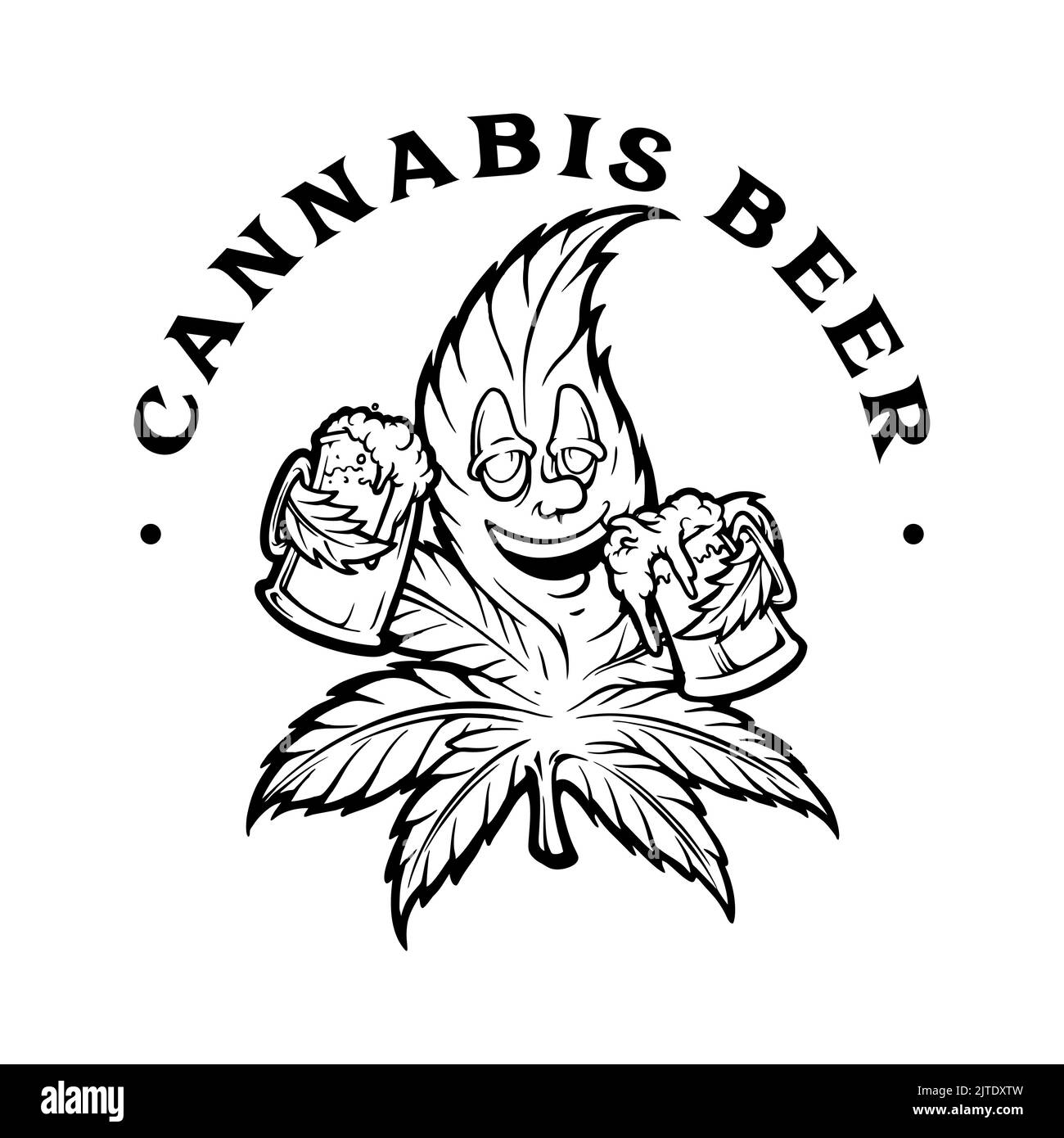 Cannabis Leaf Joint Beer Silhouette Vector illustrations for your work Logo, mascot merchandise t-shirt, stickers and Label designs, poster, greeting Stock Photo