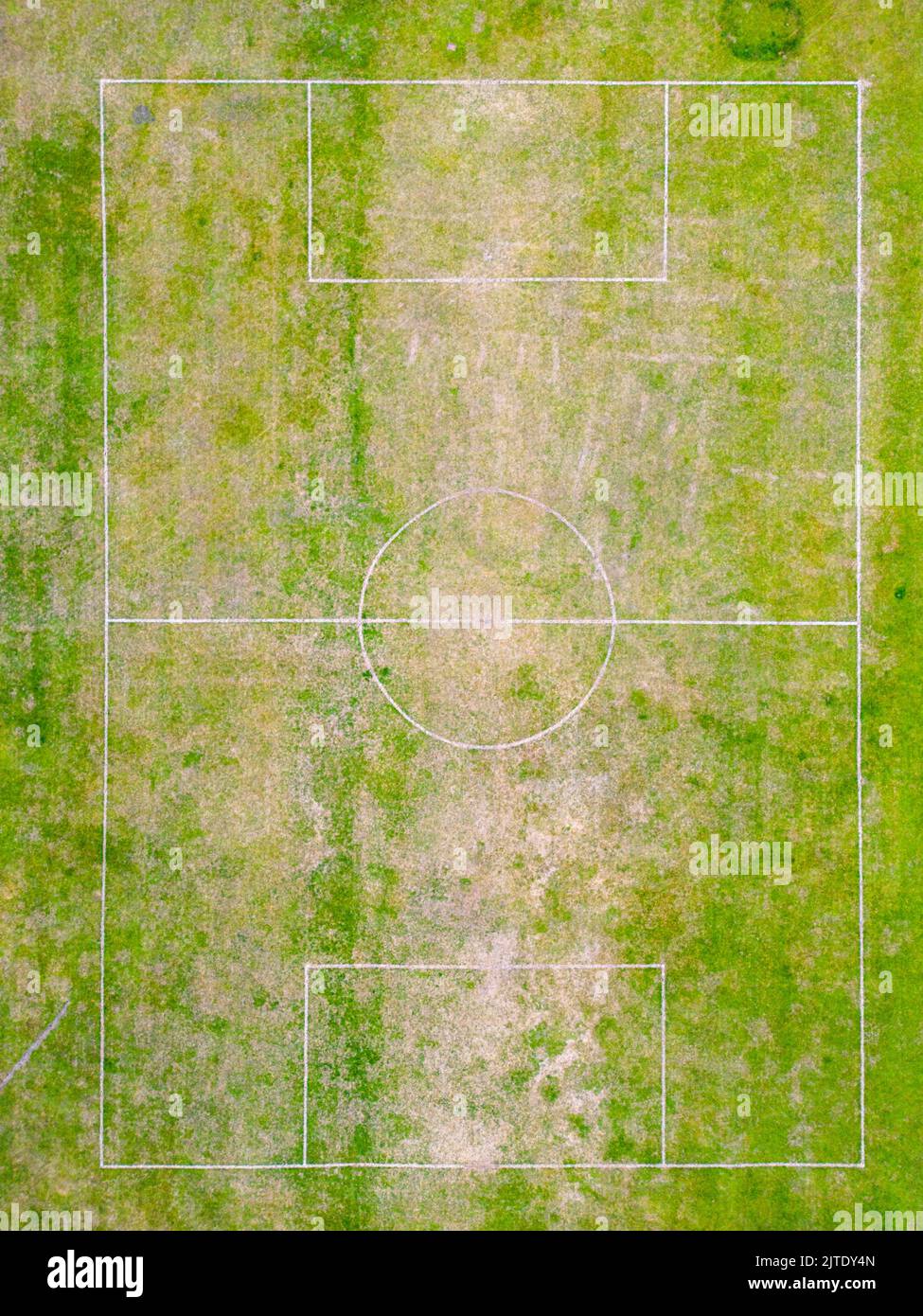 Aerial view of local football field during drought. Stock Photo