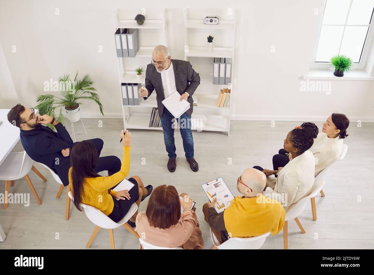 Diverse business team talking about their sales strategy during a work meeting in the office Stock Photo