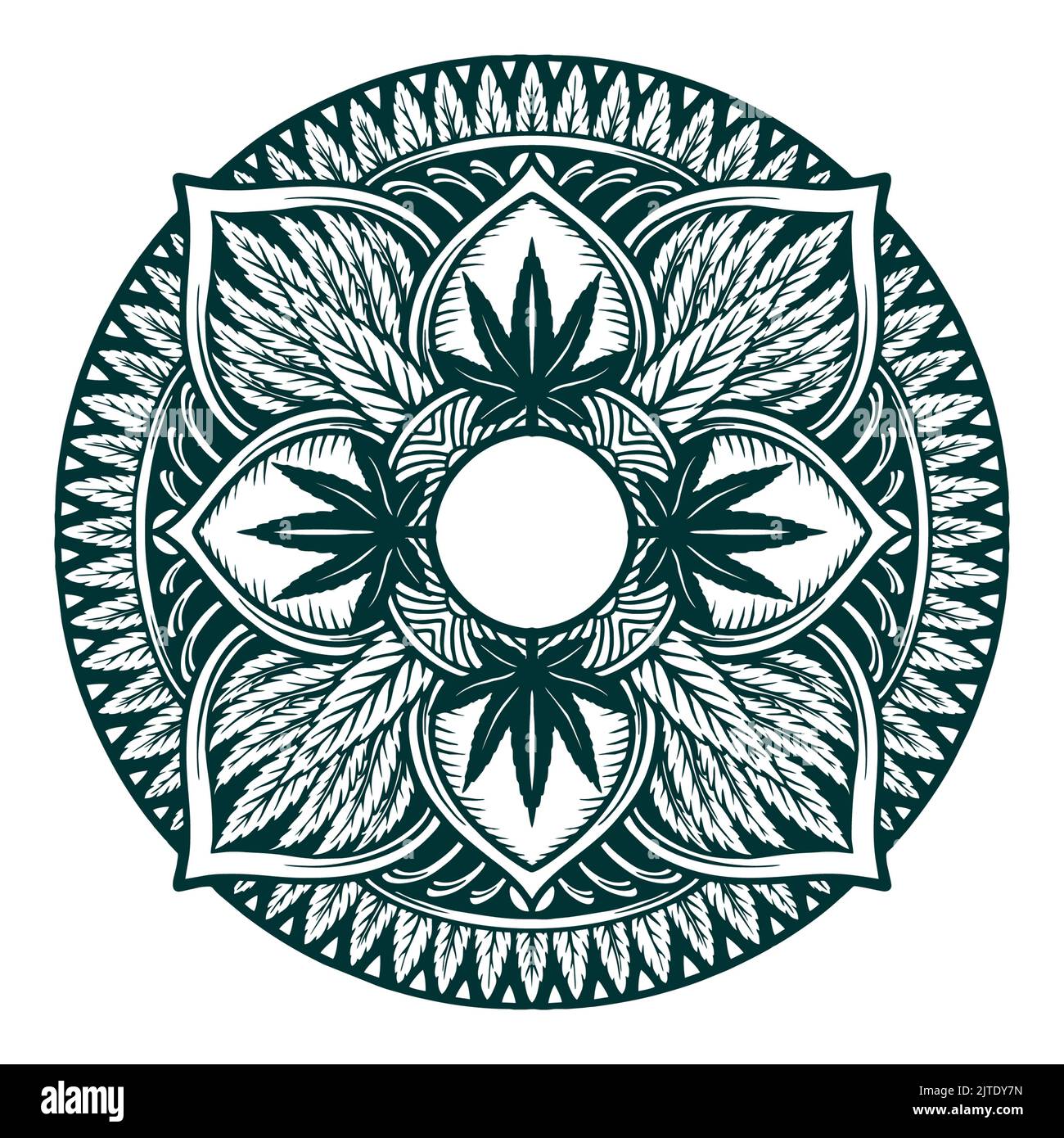 Cannabis Mandala Weed Leaf Silhouette Vector illustrations for your work Logo, mascot merchandise t-shirt, stickers and Label designs, poster, greetin Stock Photo
