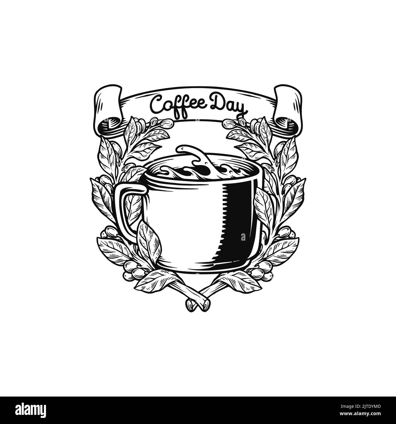 Coffee Day Plant Vintage Frame Silhouette Vector illustrations for your