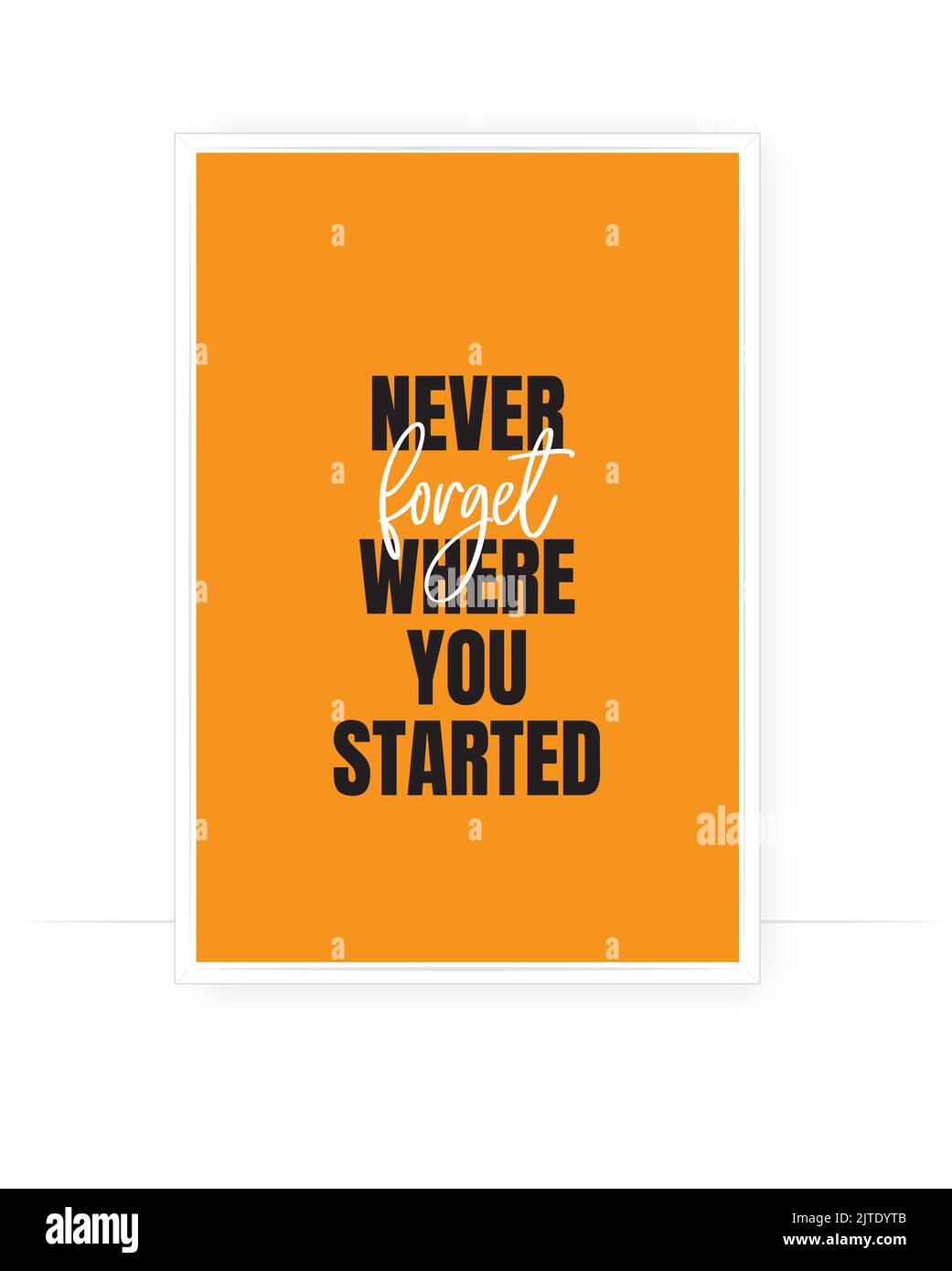 Never Forget Where You Started, vector. Motivational inspirational life quotes. Positive thoughts, affirmations. Minimalist typographic poster design Stock Vector