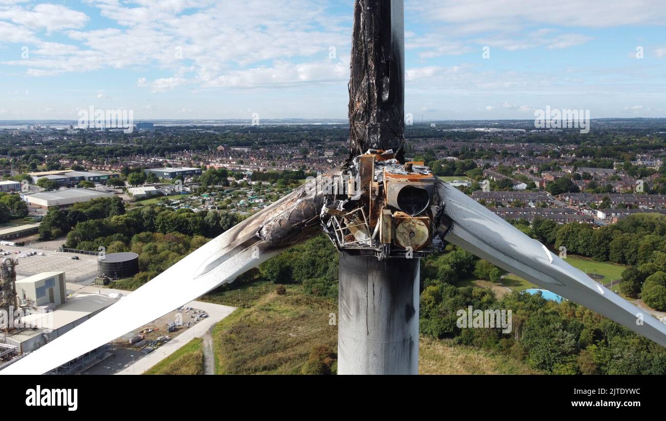 Aerial view of wind turbine fire damage, Cargill, Oak Road, Kingston