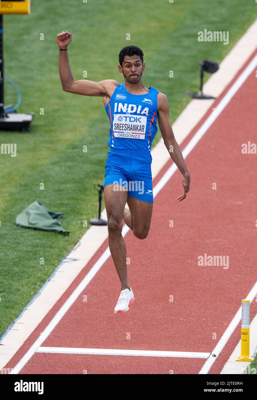 Sreeshankar of India competing in the men’s long jump final at the