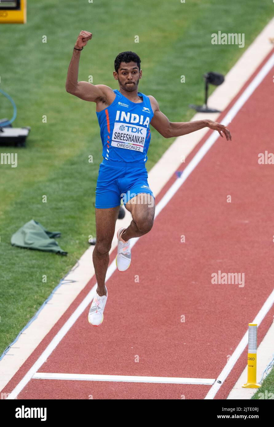 Sreeshankar of India competing in the men’s long jump final at the