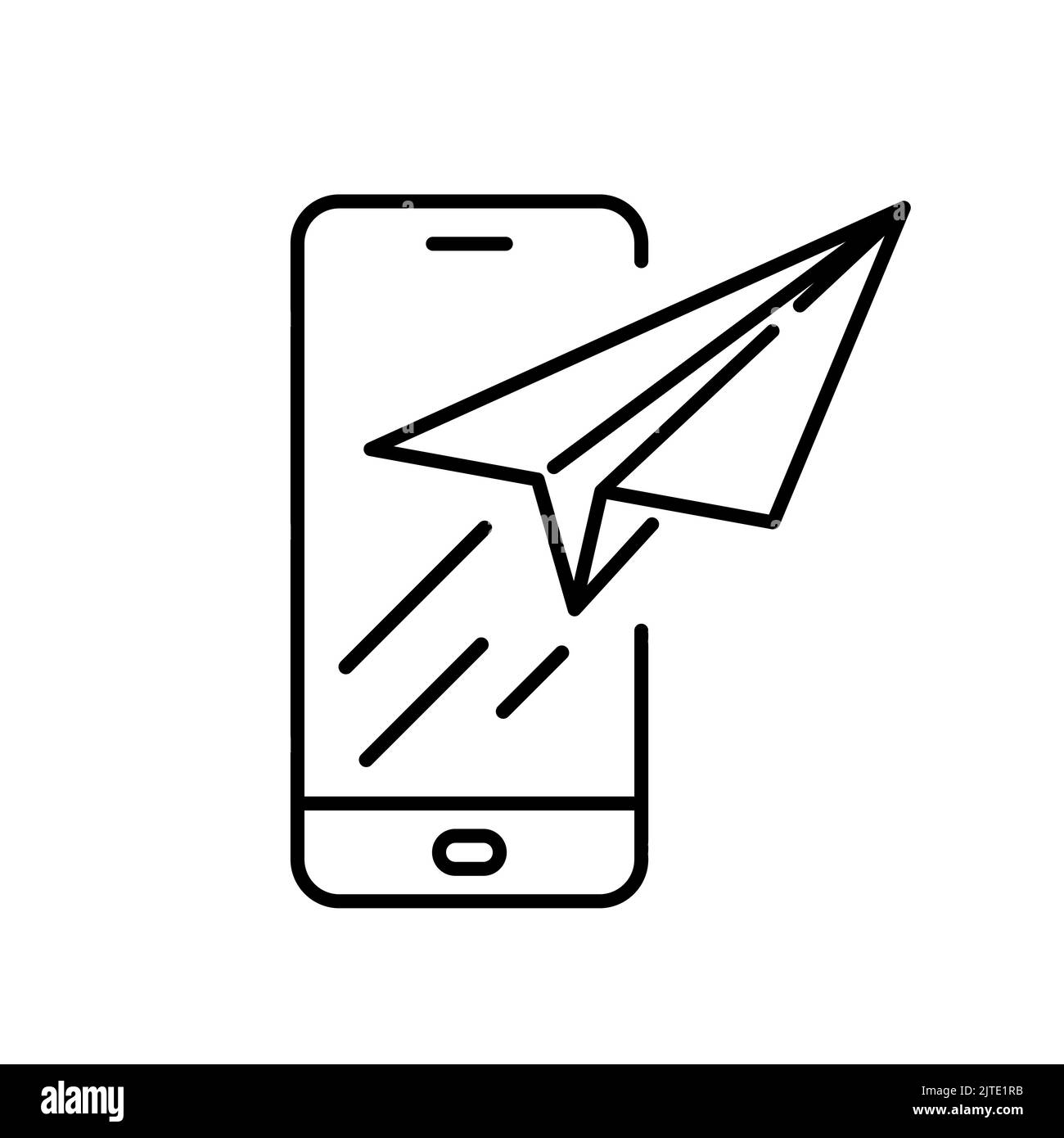 Paper plane with smartphone icon. Communication concept. Black conceptual icon. Vector illustration. Stock Vector