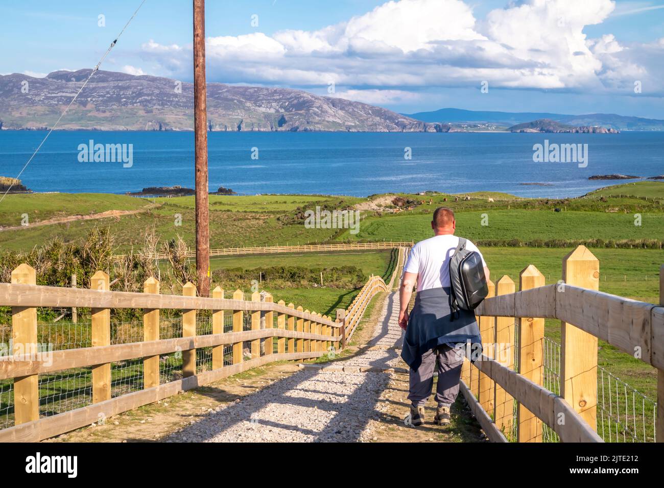 The new path to the Great Pollet Sea Arch, Fanad Peninsula, County Donegal, Ireland. Stock Photo