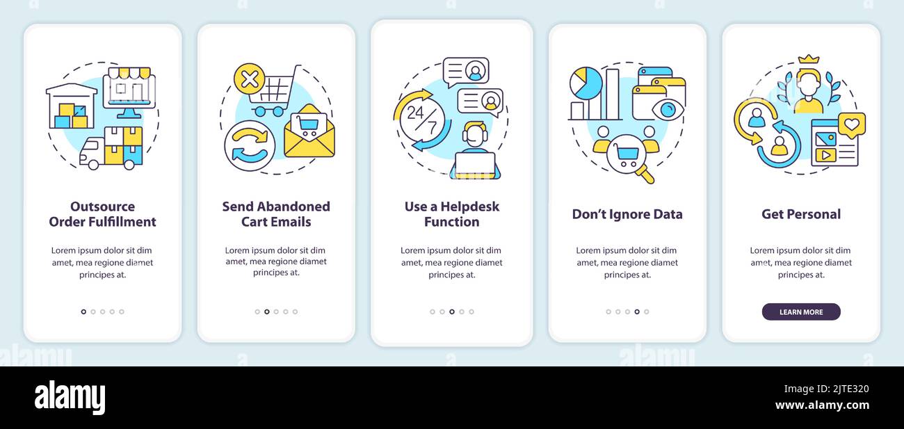 Online store management tips onboarding mobile app screen Stock Vector ...