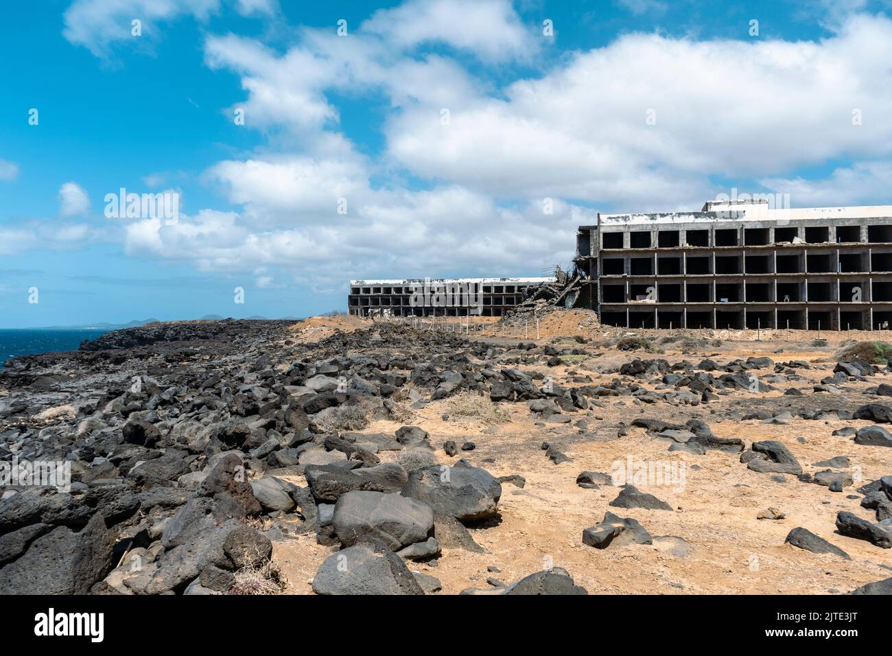Abandoned ruined buildings in the south of Lanzarote, Canary Islands, Spain Stock Photo