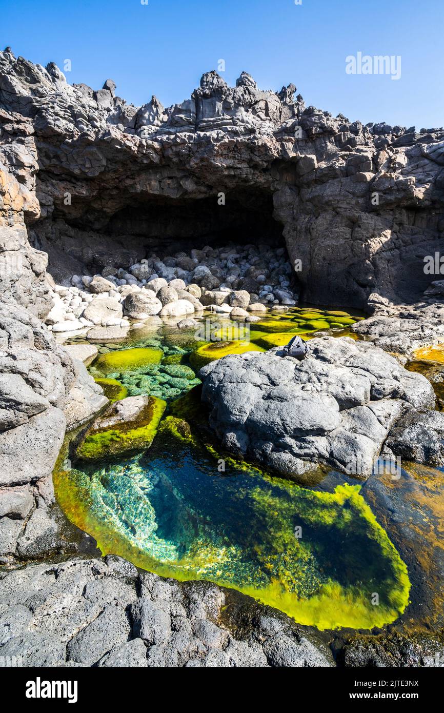 Natural pools Charcones with green algae in Lanzarote, Canary Islands, Spain Stock Photo