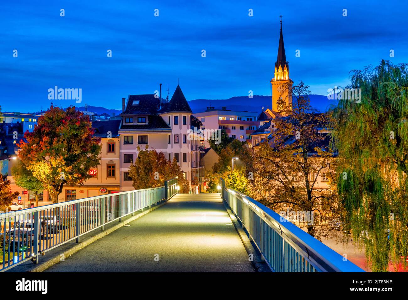 Bridge over the river Drau, Villach, Austria Stock Photo