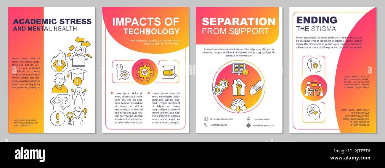 Academic pressure through e-learning red gradient brochure template Stock Vector