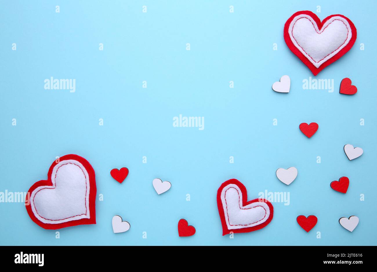 Valentines day greeting card. Handmaded hearts on blue backround. Top ...