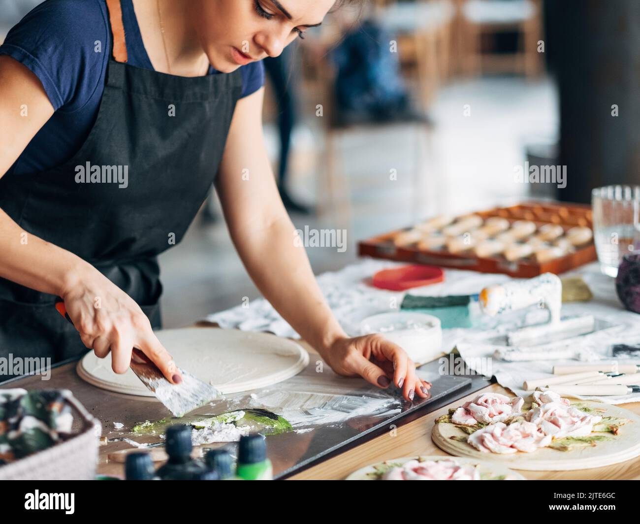 artist work studio workplace ceramic artwork woman Stock Photo