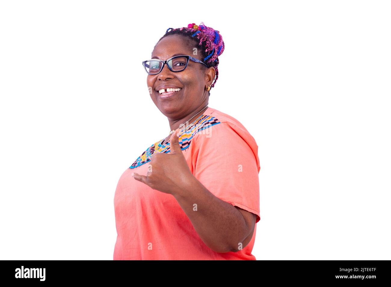 Mature woman gesturing standing hi-res stock photography and images - Alamy