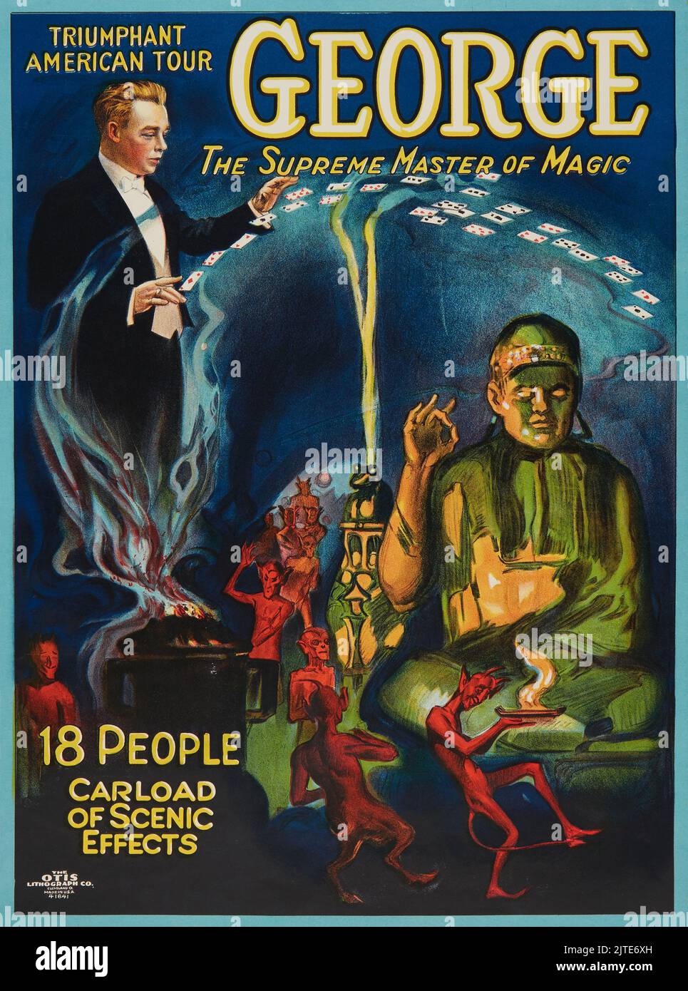 Vintage 1920s Magician Poster - George - Triumphant American tour. George the supreme master of magic. Stock Photo