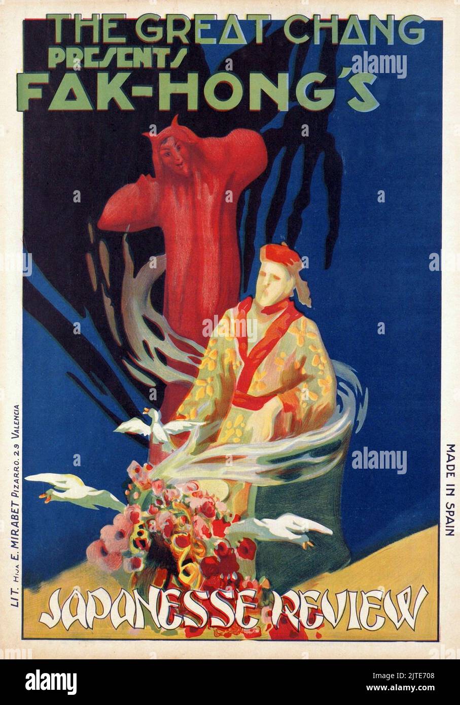 Vintage 1920s Magic Poster for THE GREAT CHANG PRESENTS FAK-HONG'S Japanese Review. Stock Photo