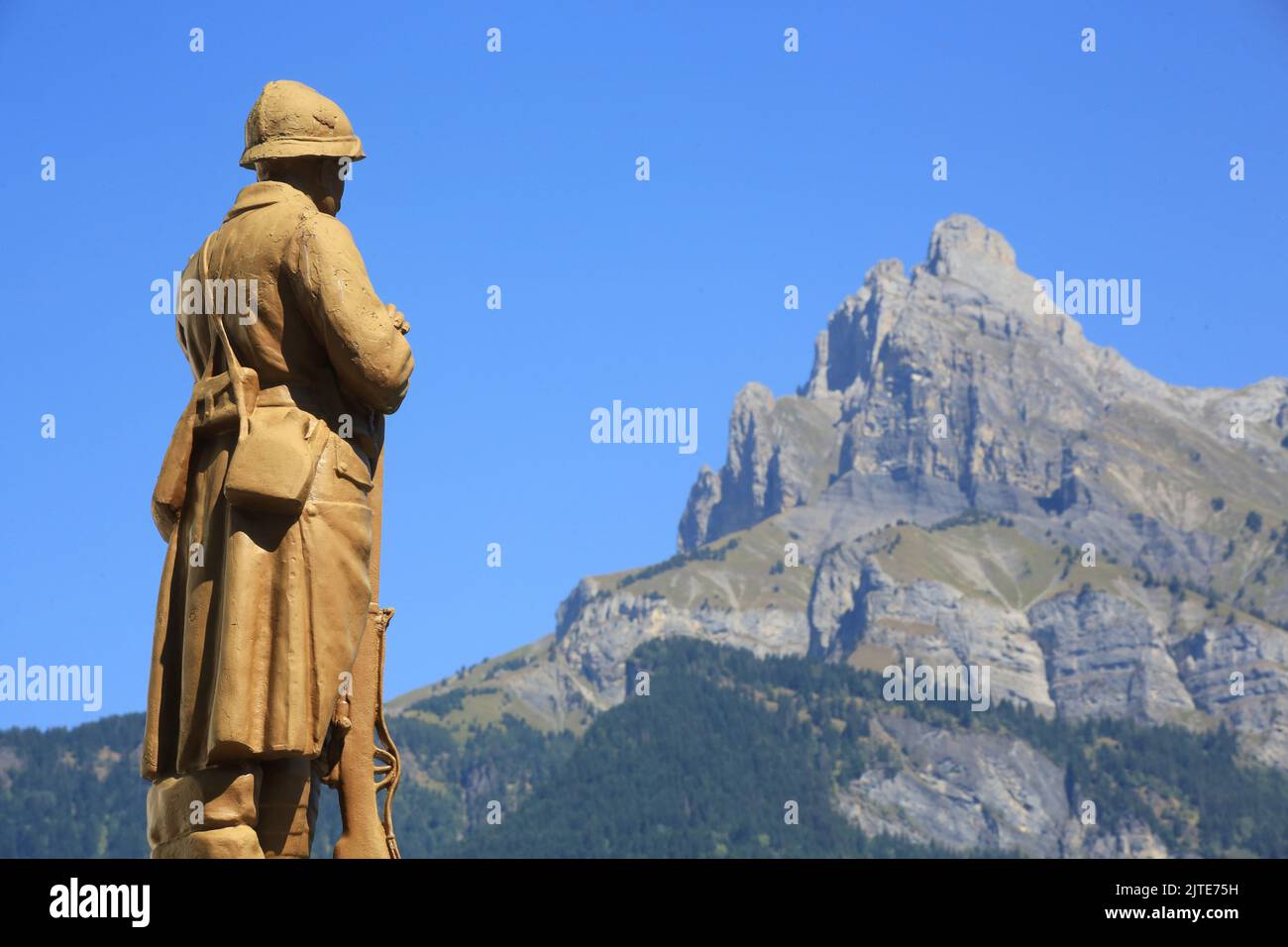 Soldat. Statue. Aiguilles de Warens. Domancy. Haute-Savoie. Auvergne-Rhône-Alpes. France. Europe. Stock Photo