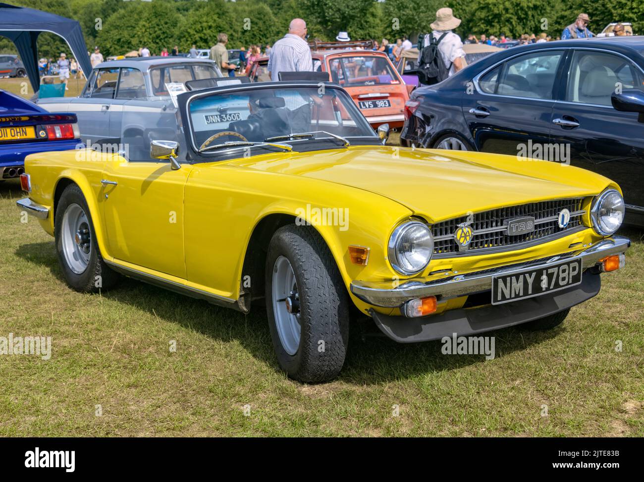 Bright Yellow Triumph TR6 classic car at Knebworth House Classic Car