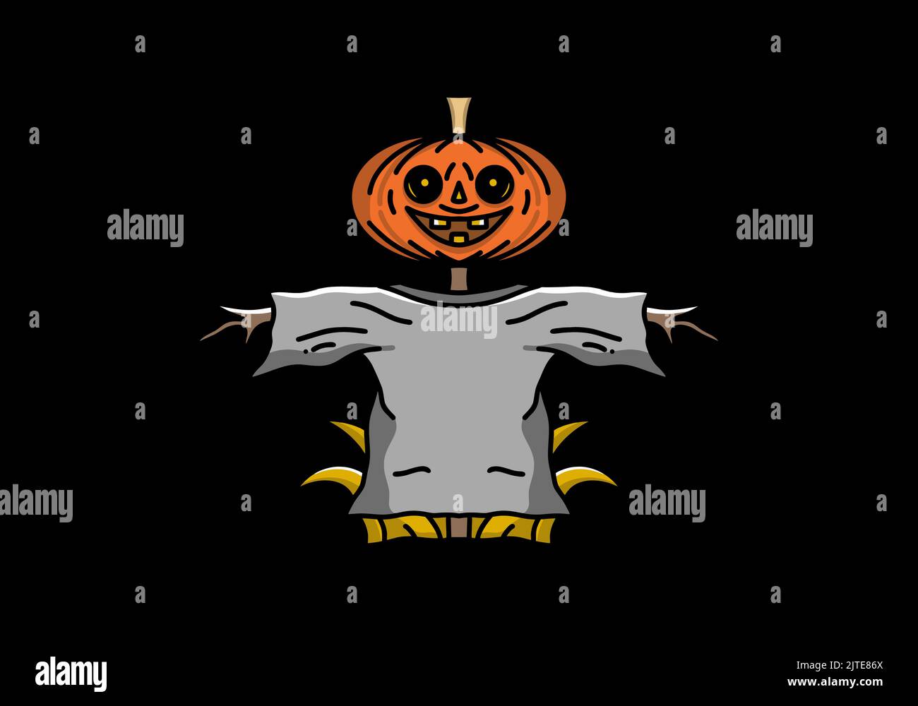 The halloween pumpkin doll in orange and grey color on black background ...