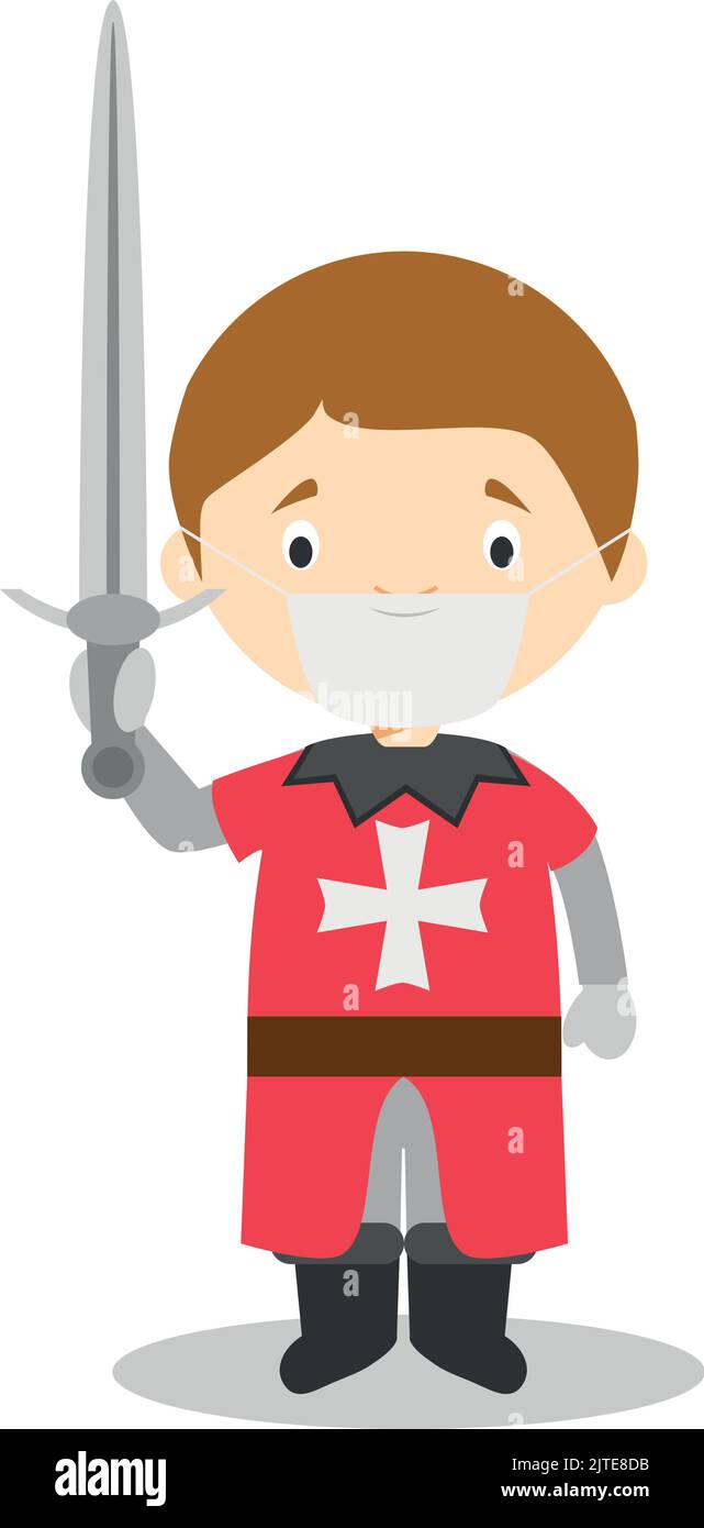 Character from Malta dressed in the traditional way as a Maltese Warrior and with surgical mask and latex gloves as protection against a health emerge Stock Vector