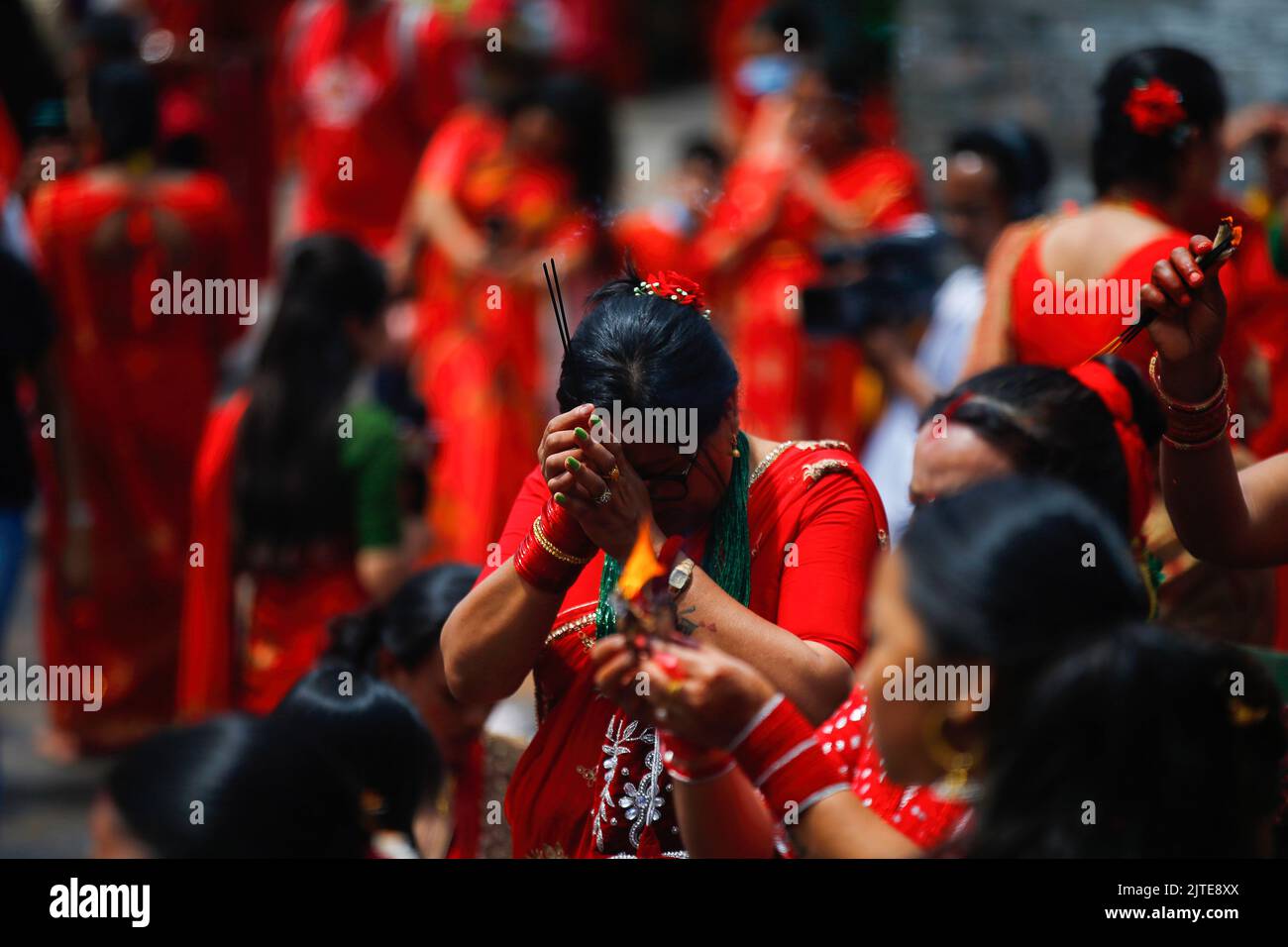 Kathmandu, Nepal. 30th Aug, 2022. Nepalese Hindu women pray during the ...