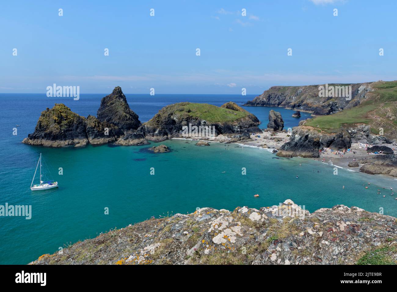 Kynance cove overview, the Lizard, South Cornwall, UK, June 2021. Stock Photo