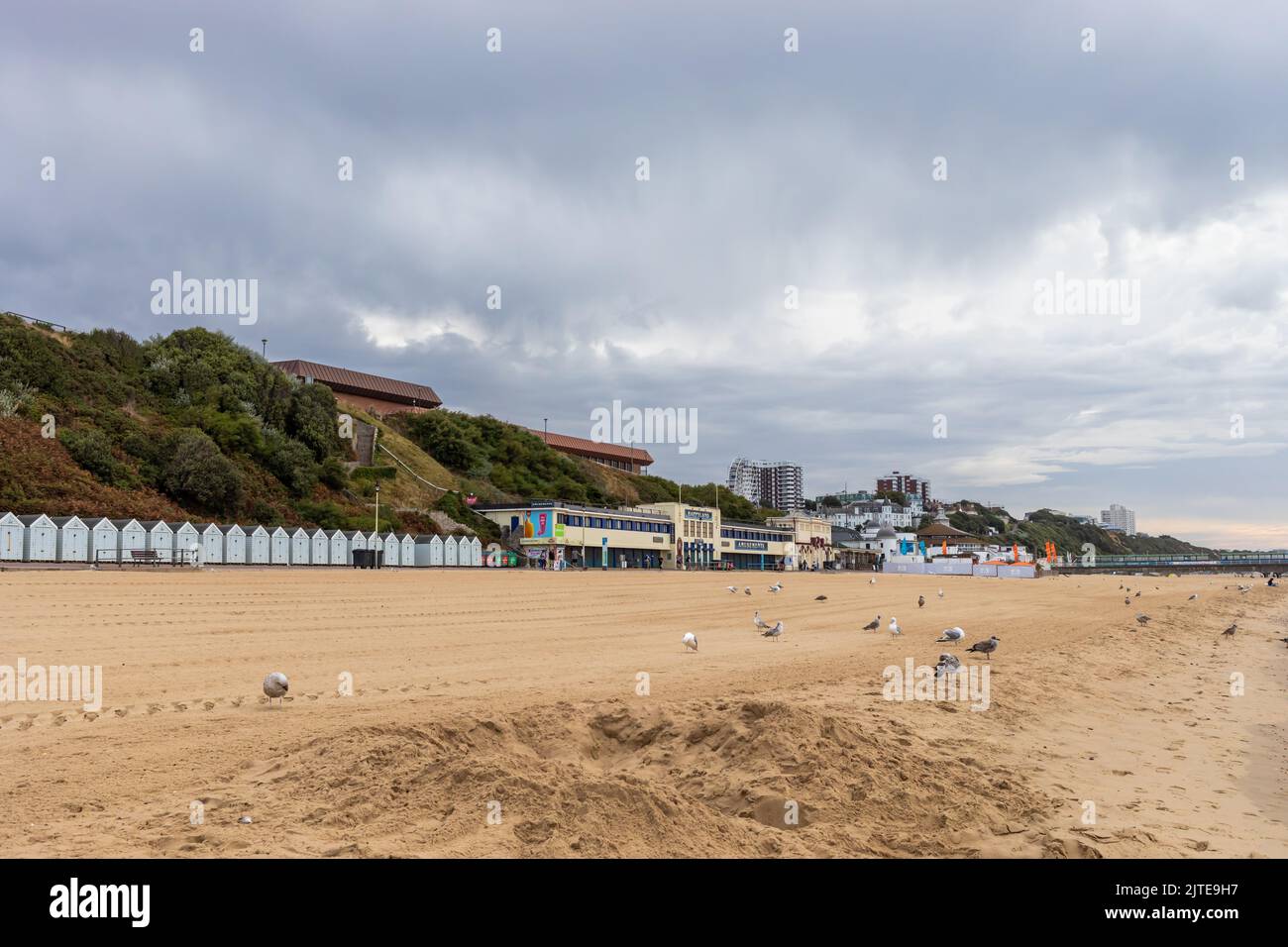 Bournemouth beach West cliff side  on a cloudy summers morning Stock Photo