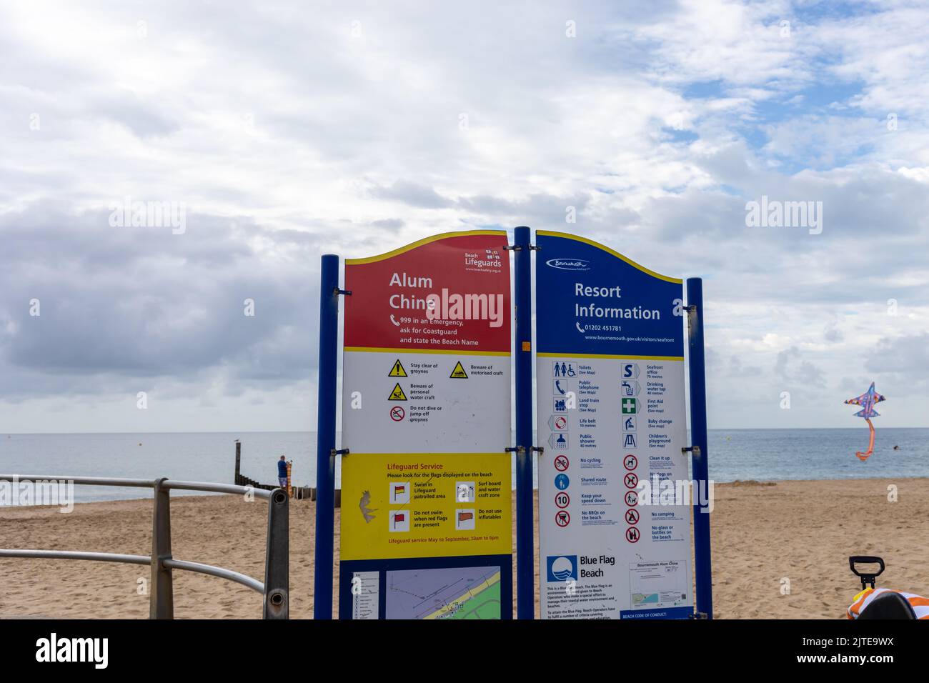 Alum Chine beach tourist resort information board, Bournemouth, Dorset, England Stock Photo