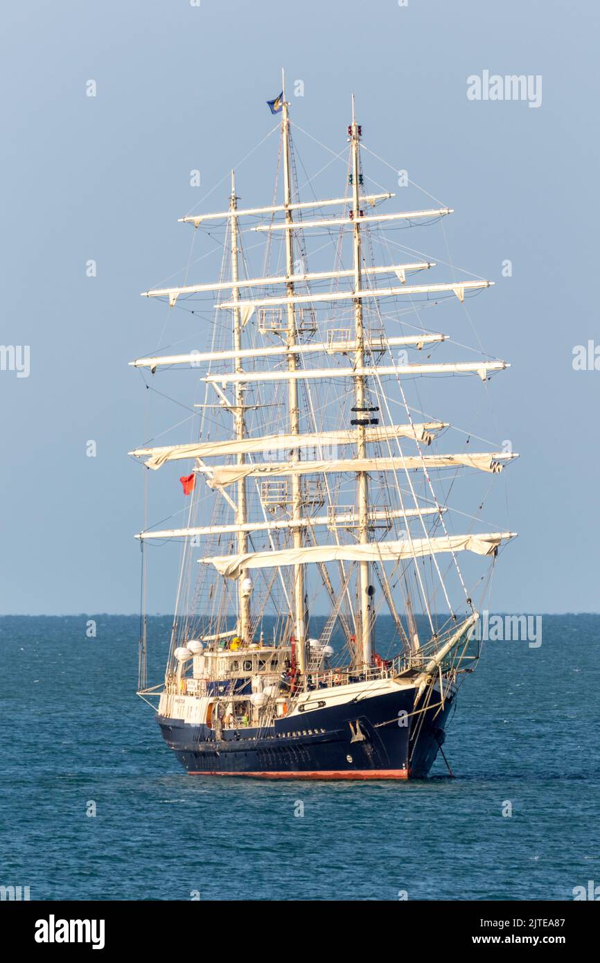 Largest wooden hulled sailing ship in the World The Tenacious anchored off the East Sussex coast