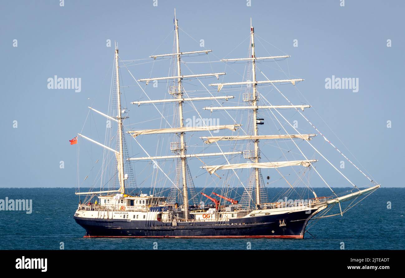 Largest wooden hulled sailing ship in the World The Tenacious anchored off the East Sussex coast, UK. Stock Photo