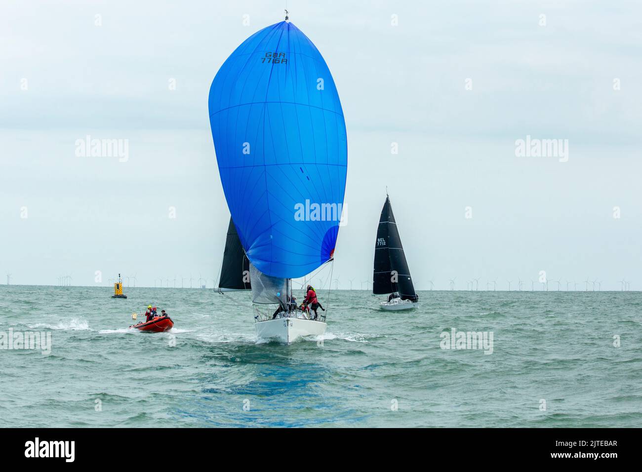 Sailing boats taking part in races during Royal Temple Yacht Club's Ramsgate Week in July 2022 Stock Photo