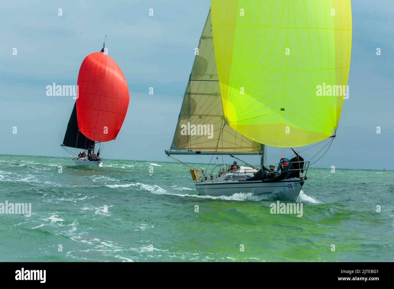 Sailing boats taking part in races during Royal Temple Yacht Club's Ramsgate Week in July 2022 Stock Photo