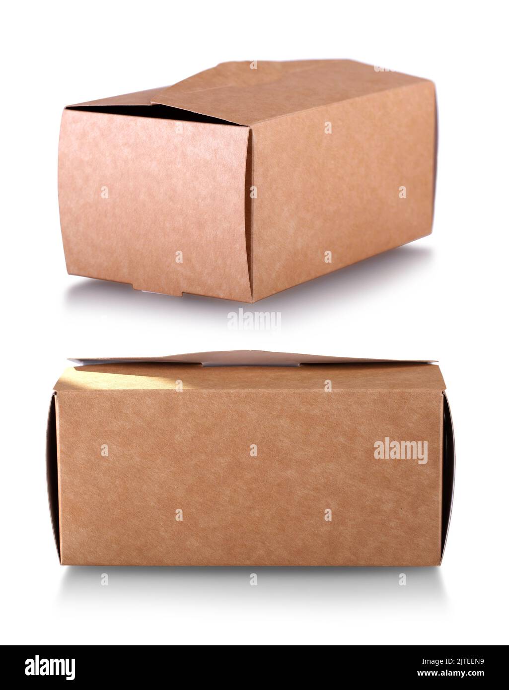 The set of brown paper food boxes isolated on white background Stock