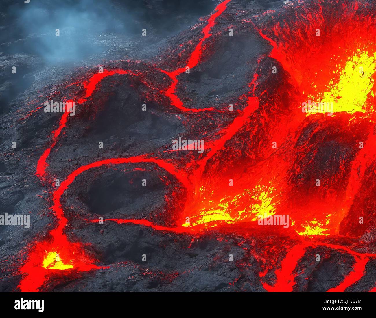 3d rendering of closeup of hot lava eruption Stock Photo