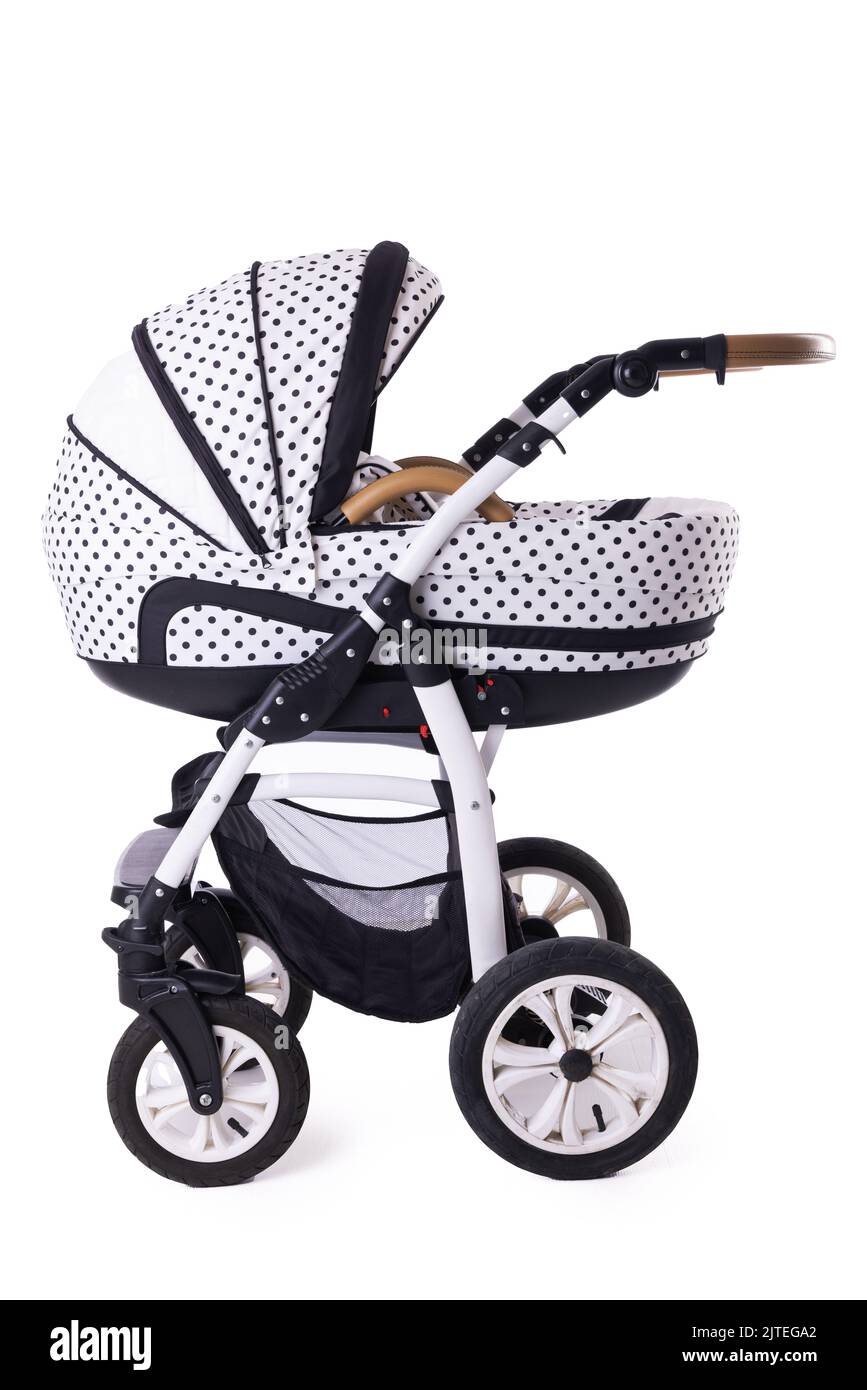Modern baby stroller with bassinet and car seat isolated on a white background Stock Photo