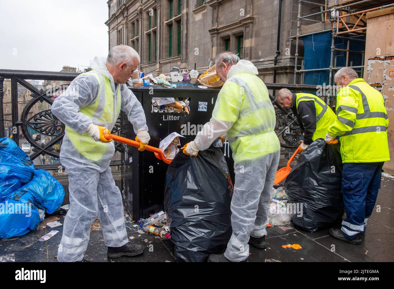Edinburgh's waste workers clearing mountains of rubbish as they return