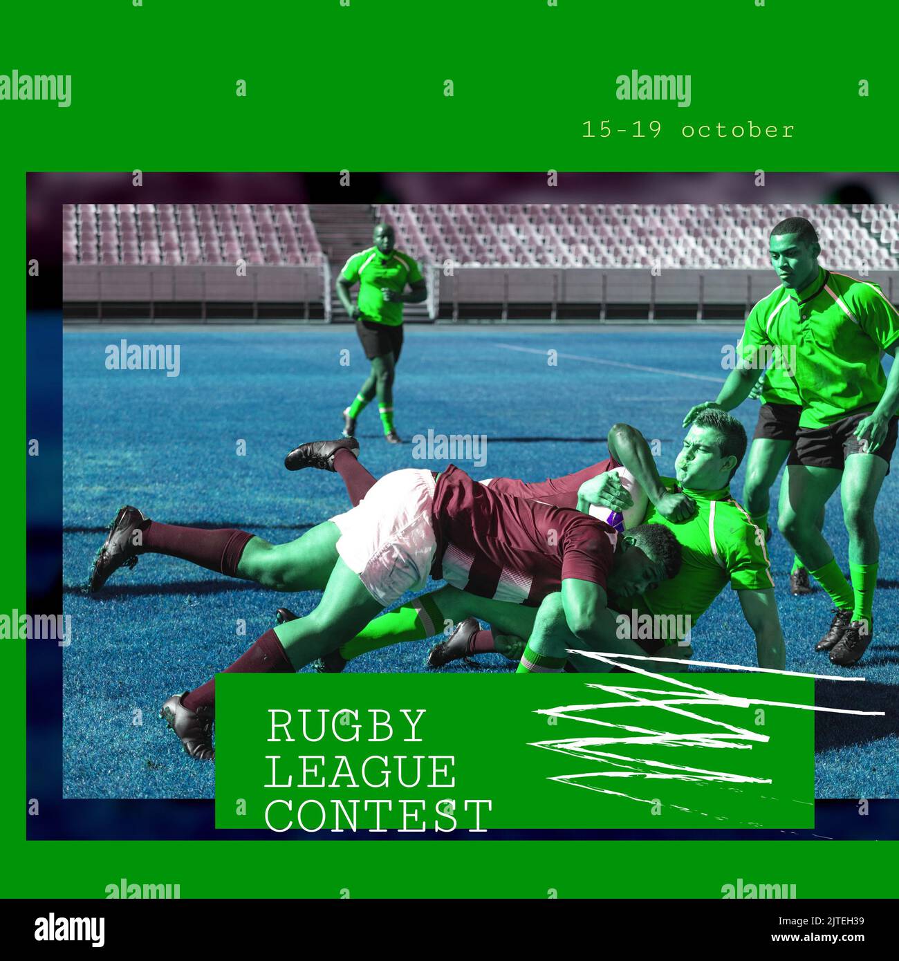 Digital composite of multiracial players confronting in match at 