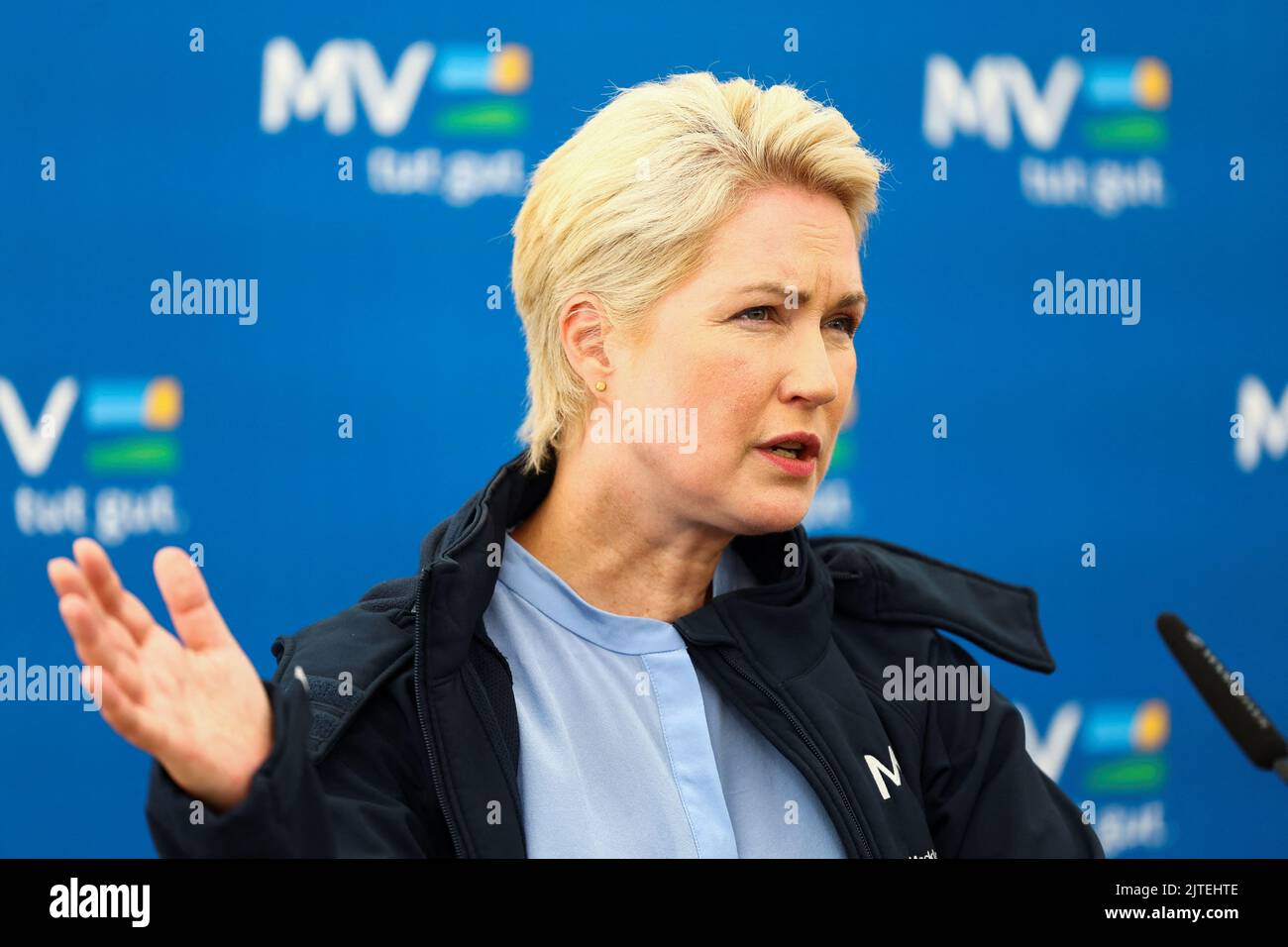 Mecklenburg-Western Pomerania state premier Manuela Schwesig holds a news conference near Lubmin, Germany, August 30, 2022. REUTERS/Lisi Niesner Stock Photo
