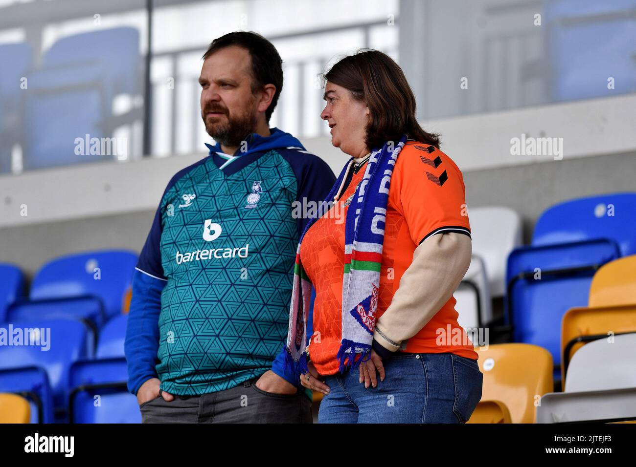 York, UK. 30th Aug, 2022. Oldham fans during the National League fixture between York City and Oldham Athletic at the LNER Community Stadium, York on Monday 29th August 2022. (Credit: Eddie Garvey | MI News) Credit: MI News & Sport /Alamy Live News Stock Photo