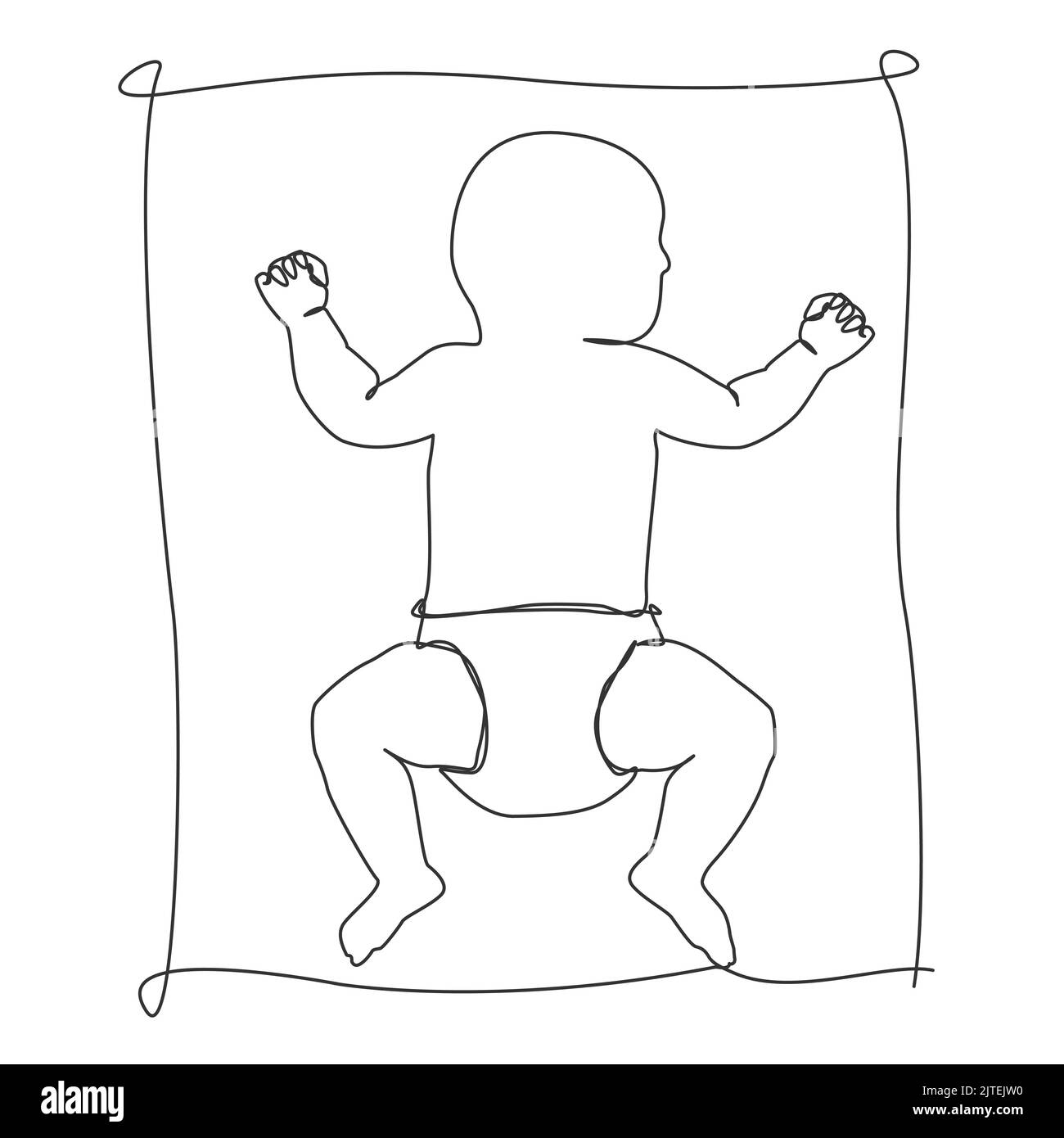 single line drawing of baby in diaper sleeping on its back, line art vector illustration Stock Vector
