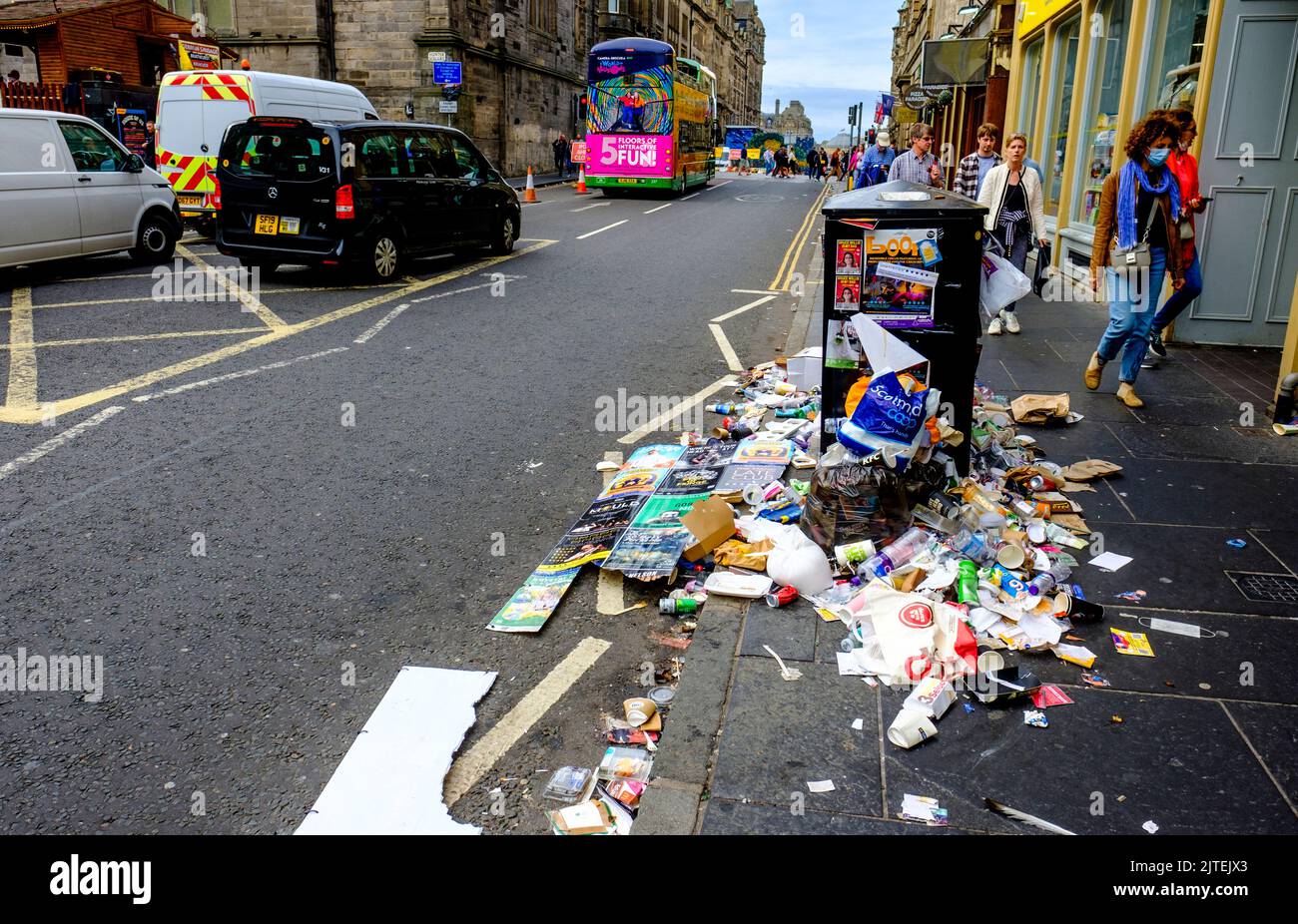 Rubbish piles up in the streets of Edinburgh, Scotland's capital city caused by a strike of the