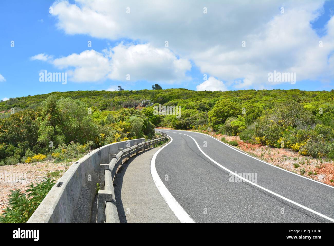 Serra da Arrabida road through hills along the coast.  Natural landscape in Portugal Stock Photo
