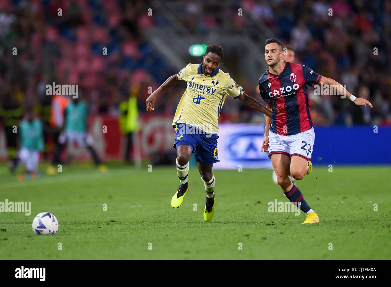 Bologna, Italy. 21st Aug, 2022. Hellas Verona's Adrien Tameze and