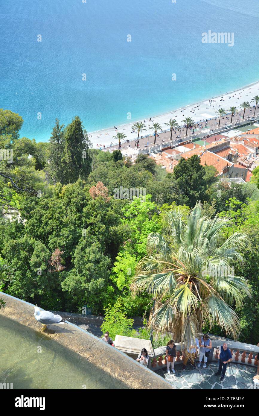 Nice, French Riviera Cote d'Azur in Provence, France. Landscape view of Nice town and the beach. Stock Photo