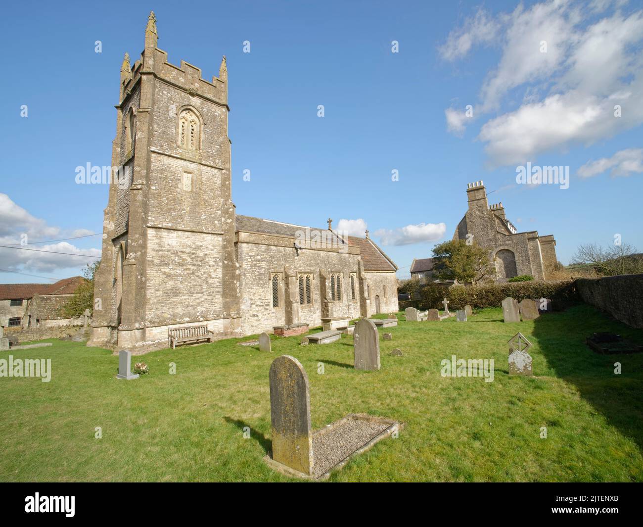 Church of St. Lawrence, Stanton Prior, near Markbury, Bath and northeast Somerset, February 2021. Stock Photo