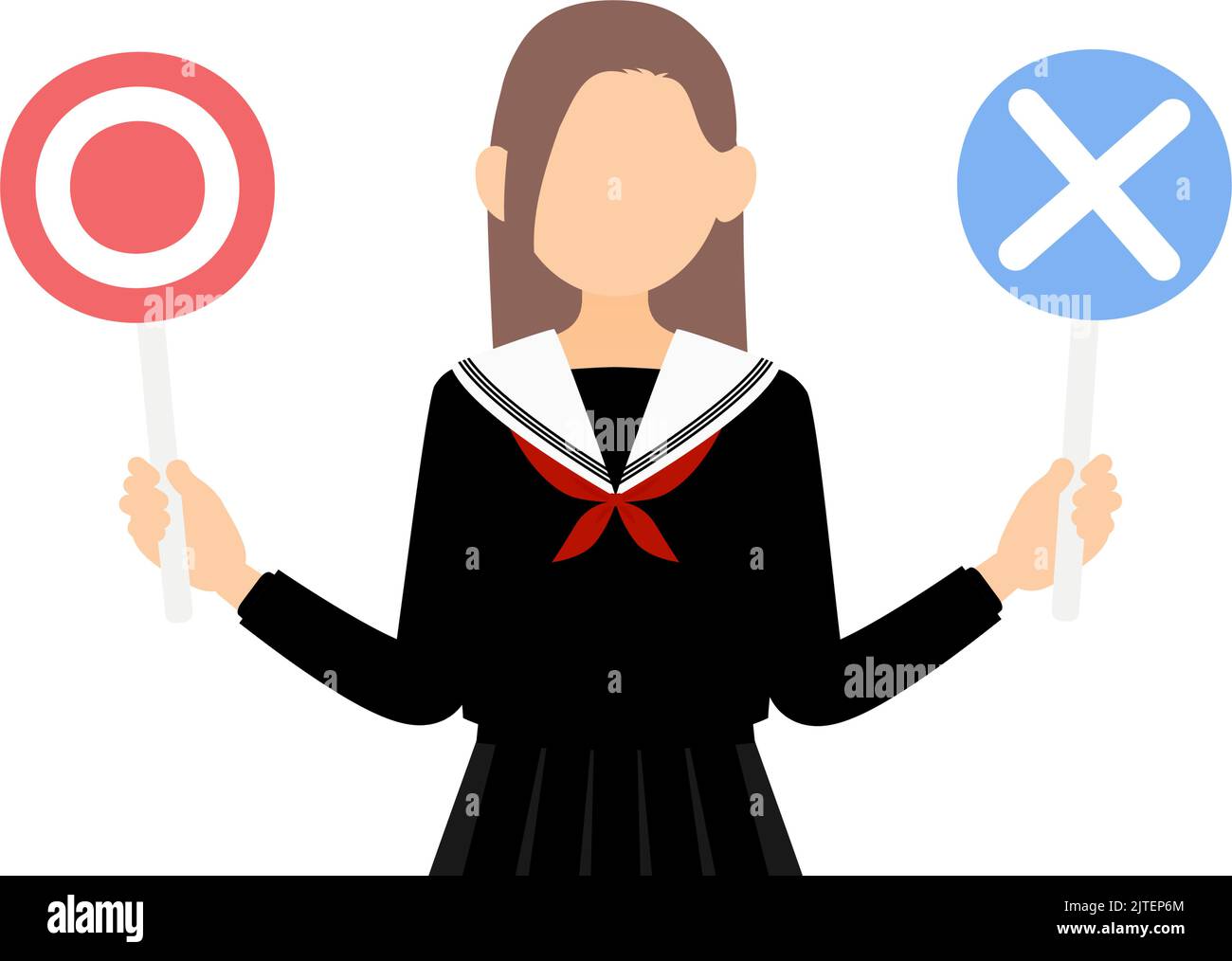 Girl wearing school sailor uniform, Have a marbled stick for answering questions. Stock Vector