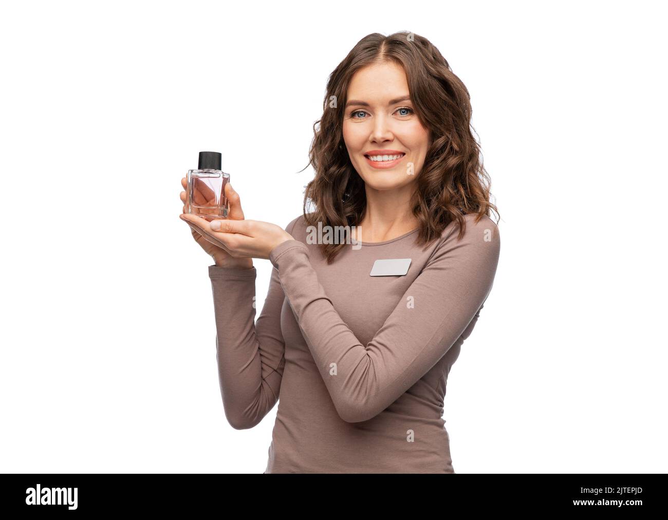 heart_plus. www.alamy.comhappy-female-shop-assistant-with-perfume-image479...