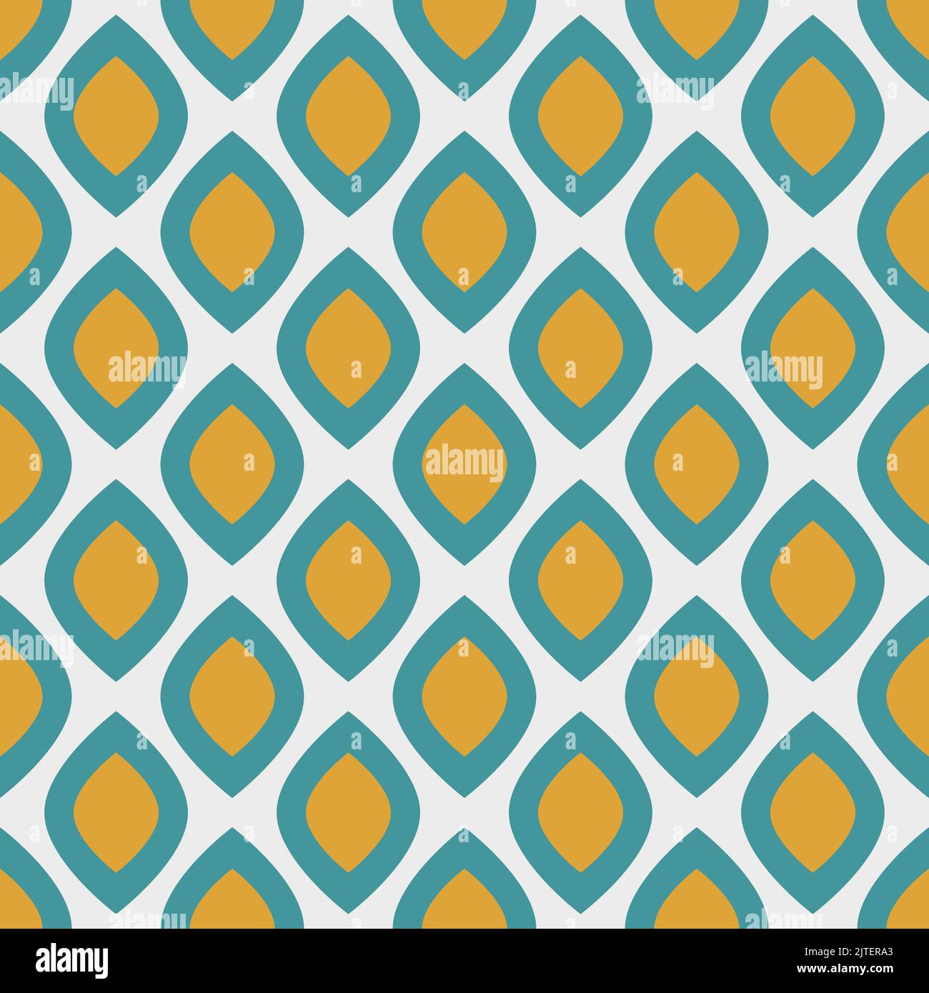 Retro leaves seamless flat blue and yellow pattern. Vector illustration. Stock Vector